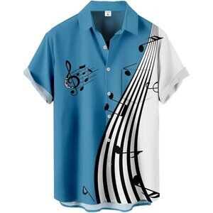 ❤️Men Blue Print Short Sleeve Regular Hawaiian Casual  Button Down Beach Shirts